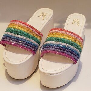 Lady Godiva Rainbow Sparkle Slide Sandals